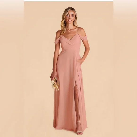 dusty rose colour bridesmaid dresses Dusty Rose Thin Straps Pleated Plunging A-line Chiffon Bridesmaid Dress